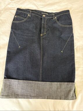 Versace Jeans Collection Dark Blue Denim Pencil Skirt with Cuffed Hem